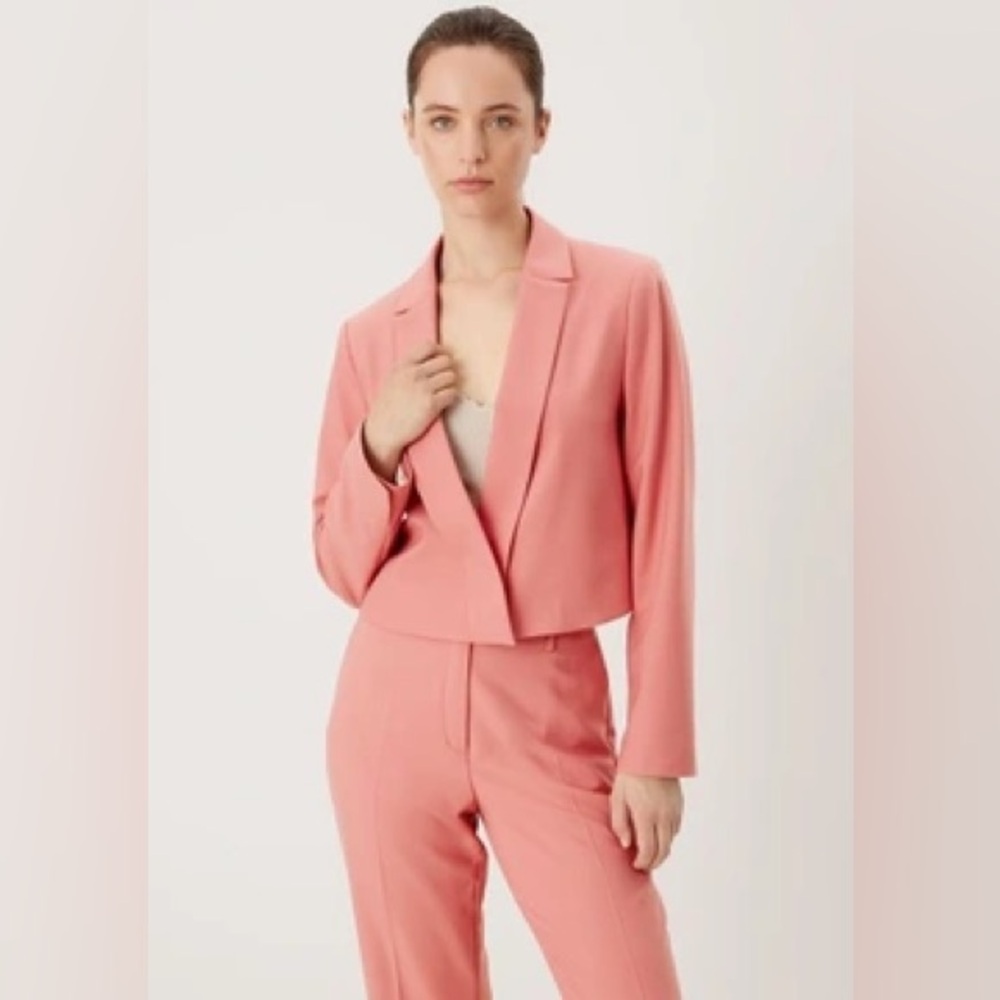 NWOT Express coral crop blazer matching trouser set high-rise pleated pant CoOrd